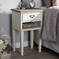 Baxton Studio CHR6VM/M B-CA Dauphine Provincial Style Weathered Oak and White Wash Distressed Finish Wood Nightstand